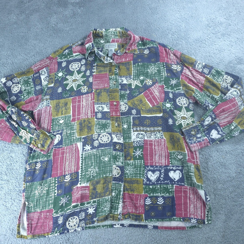 Vintage Arizona Jean Company Shirt Mens Large Multicolor Christmas Flannel
